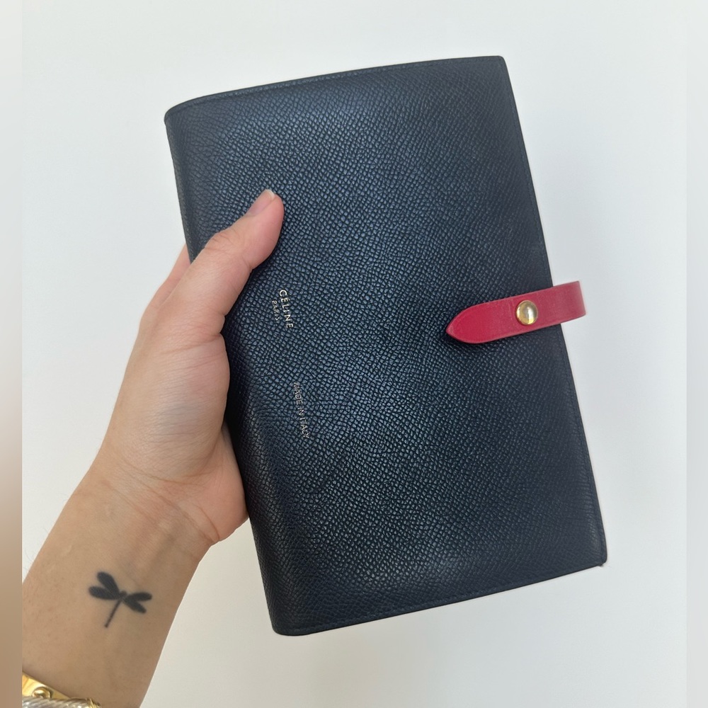 Grained Shiny Calfskin Large Multifunction Strap Wallet